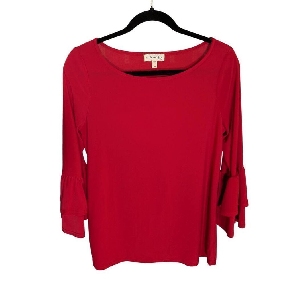 Faith & Joy Red Long Flute Bell Sleeve Top M